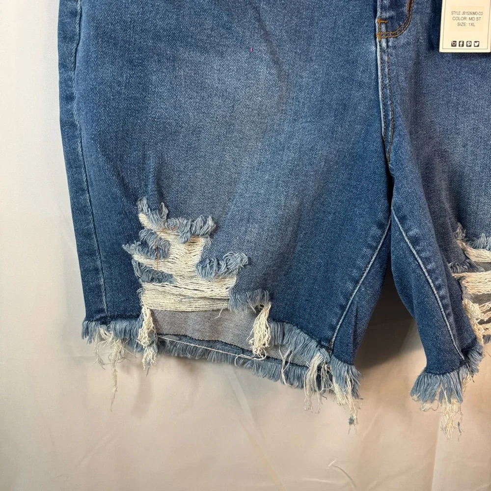 Judy Blue Womens Distressed Fray‎ Hem Denim Cut Off Shorts Mid Rise Size 1XL New